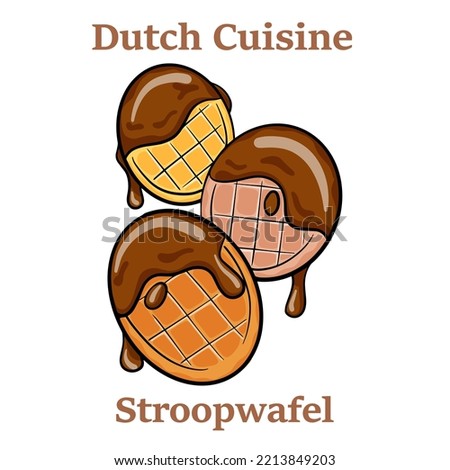 Stroopwafels with caramel sauce. Dutch Waffles isolated on white background