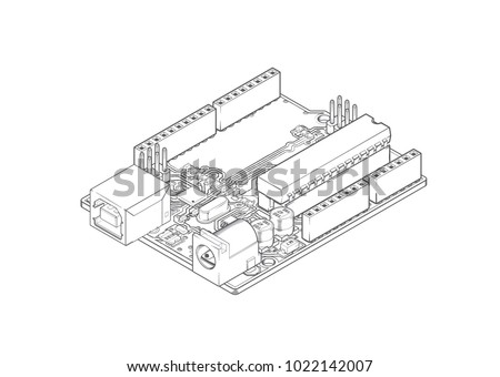 DIY Micro-controller Electronic Board Sketch Isometric View