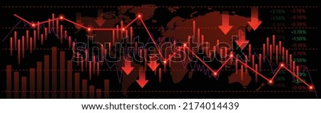 Recession Financial Crysis graphic concept vector ,line chart Indicators vector illustration on world black background. Online trading  currency chart concept. 