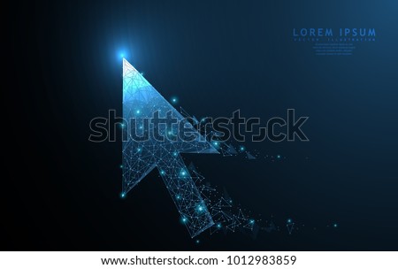 Cursor arrow. Polygonal wireframe mesh art with crumbled edge on blue night sky with dots, stars and looks like constellation. Internet, choice, navigation or other concept illustration or background