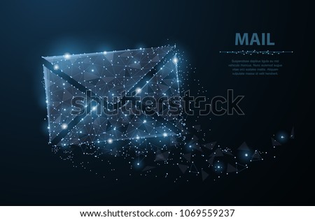 Message. Polygonal wireframe mesh looks like constellation on dark blue night sky with dots and stars. Mail, Letter, email or other concept illustration or background