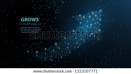 Arrow growth. Low poly wireframe mesh looks like constellation on night sky. Crumbled edge. Growth, success, direction symbol. Concept illustration or background.