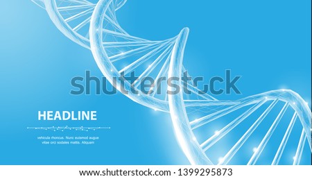 DNA. Abstract 3d polygonal wireframe DNA molecule helix spiral on blue. Medical science, genetic biotechnology, chemistry biology, gene cell concept vector illustration or background 商業照片 © 