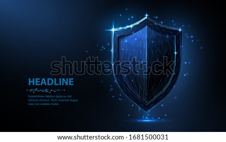 Shield. Abstract vector 3d shield isolated on blue. Data protection, business security, system safety, web secure concept. Antivirus screen, insurance guarantee, network firewall symbol