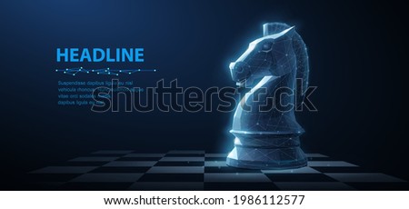 Knight. Abstract vector 3d chess knight on chessboard. Business strategy, marketing solution, strategic vision, innovate technology concept.