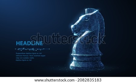 Knight. Abstract vector 3d chess knight isolated on blue. Business strategy, marketing solution, strategic vision, innovate technology concept.