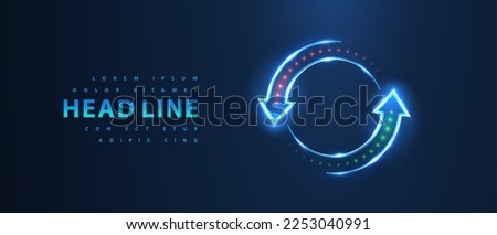 Two arrows go round. Modern circle form icon on blue. Currensy exchange, money transfer, recycle symbol, renew energy, web reload, change concept, refresh process, switch logo