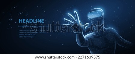A man using a VR device for an immersive virtual experience in a metaverse. Virtual reality, 3D metaverse experience, augmented reality, AI technology, entertainment industry, educational learning