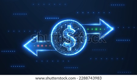 Dollar with Two left right arrows with green and red dots. Data receive, Digital money send, Currency exchange sign. Web trade symbol. File backup, logistic move, big change logo. Outline icon design