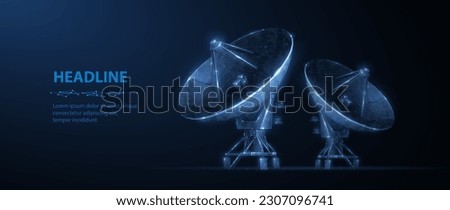 Parabolic antenna. Abstract 3d satellite antenna. Radio telecommunication, astronomical telescope, military radar, universe research observatory, data transmit, satellite signal receiver concept