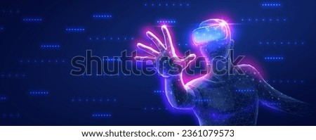 A man using a VR device for an immersive virtual experience. Virtual reality, 3D experience, augmented reality, AI technology, entertainment industry, educational 3d, futuristic learning