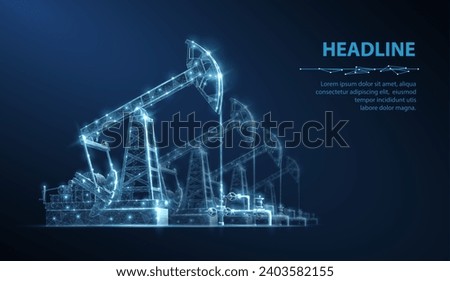 Oil pumps field on blue. Digital extraction, Gas market, Well drilling, Petroleum production, Fossil fuel, Oilfield crisis, Energy economy, War constriction, Oil refinery, Black gold concepts