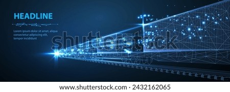 Freight train with containers on blue. Intermodal transport, freight logistics, global export, logistic infrastructure, railway departure, traffic concept, factory shipping, delivery commercial.