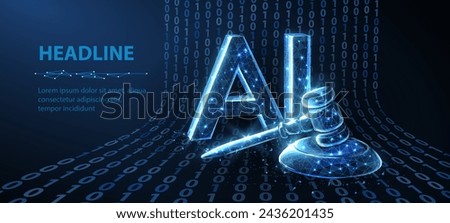 AI and law. Symbolizing the judicial law system and artificial intelligence, this image represents the intersection of jurisprudence and the prohibition or ban of AI. Abstract 3d digital concept