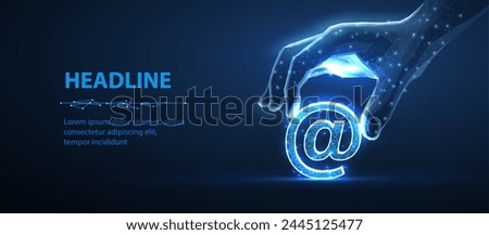 Digital hand and email sign. AI mailing, email icon, inbox logo, envelope symbol, e-mail mailbox, send notice, message receive, correspondence e, email address, AI newsletter concept