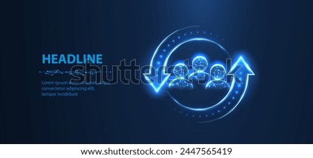 HR update. Three man icons inside arrows in the circle form. Human resource changes, employee retentioin, personnel update, workgroup support, staff retain, hr change concept. Abstract 3d pictogram