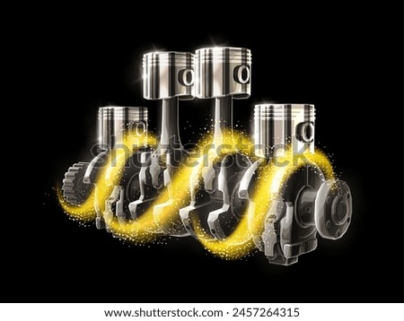 Engine pistons and oil. Car part, Motorbike drive, Lubricant motorcycle, Automotive industry, Engine Mechanic tool, Auto crankshaft, motor oil concept. Abstract 3d illustration.