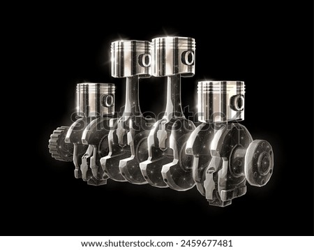 Engine pistons. Car parts, Motor mechanism, Parts shop, Automotive industry, Engine service, digital mechanic, Auto crankshaft, Motor innovation concept. Abstract 3d vector illustration.