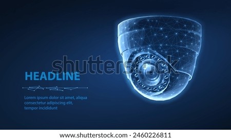 Dome security camera. Business monitoring, Camera surveillance, Store cctv, Digital surveillance, Office security, Indoor monitoring, Safety control, Crime detection concept. Abstract 3d vector