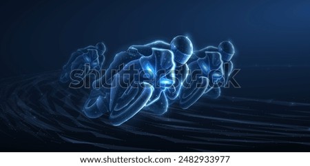 Fast motorcycle on a blue background. Motorcycle race, Moto GP, Motorbike competition, Biker graphic, Grand rider, moto technology concept