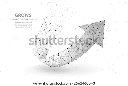 Arrow growth. Low poly wireframe mesh style. Crumbled edge. Growth, success, direction symbol. Concept illustration or background.