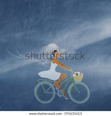girl on a bicycle with a basket of flowers, summer fantasy,  travel