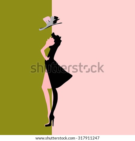 Abstract sketch of the model in a dress and hat, fashion, logo