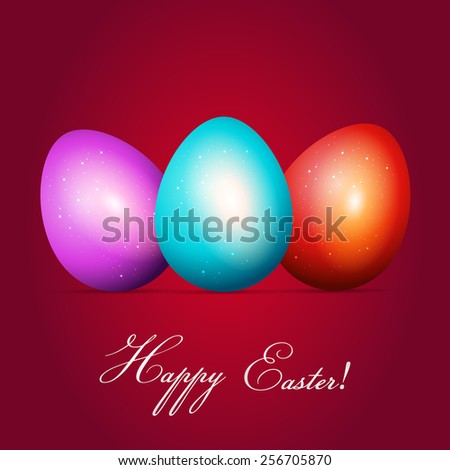 Happy Easter card background with bunch of colorful easter eggs.