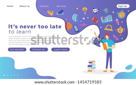 Happy Student Character with Book landing page . Buy with Textbook. Education Graduation Concept for Website . Vector flat cartoon illustration. Back to School web design of Education Promotion