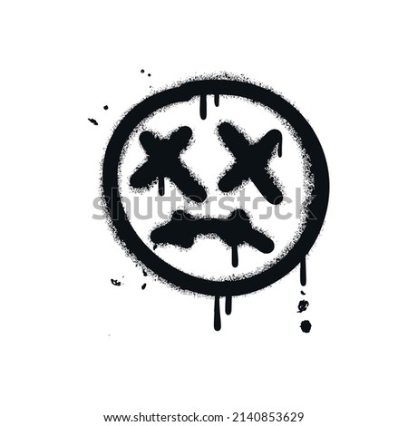 Emoji with dead yeys - Textured grunge hand drawn urban graffiti icon spray paint illustration with dripping ink effects. Isolated hand drawn vector illustration of street wall art.