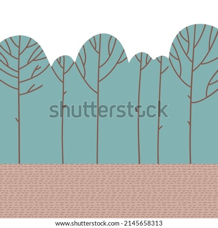 Forest with abstract foliar trees in hand drawn scandinavian style. Doodle forest background with copy space. Vector flat illustration. Photo stock © 