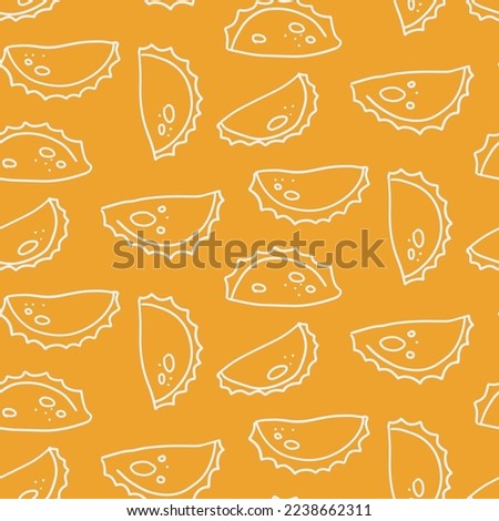 Empanada seamless doodle pattern, linear simple hand drawn vector illustration