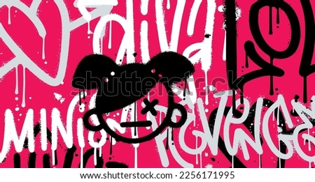 Emo urban typography hipster street art graffiti wall. y2k slogan pattern with magenta color background. Horozontal Vector illustration.