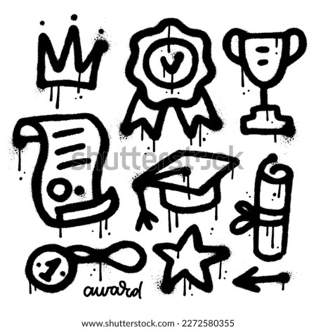 Hand drawn AWARD various elements set in sprayed urban graffiti style. Each element is isolated. Textured hand drawn vector illustration.