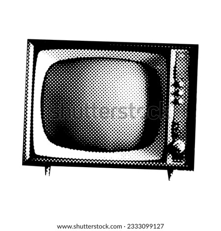Halftone retro television device. Vintage TV collage element. Vector illustration of grunge art templates. Dotted pop art
