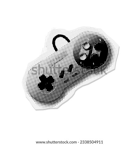 Halftone playing console. Dotted playing console made with small round elements. Vector illustration of playing console paper scrap on a white background
