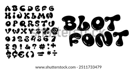 Blot font with bubble cartoon letters. Blob alphabet plasticine, spots art, childish game headline and logo. Playful bubbles letters, vector flat typographic design. Liquid type