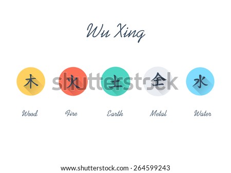 Five Element Flat Icon Set - Chinese Wu Xing symbols