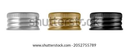 Set of metal screw cap for glass or plastic bottle. Jar lids. Realistic vector illustration isolated on white background Foto stock © 
