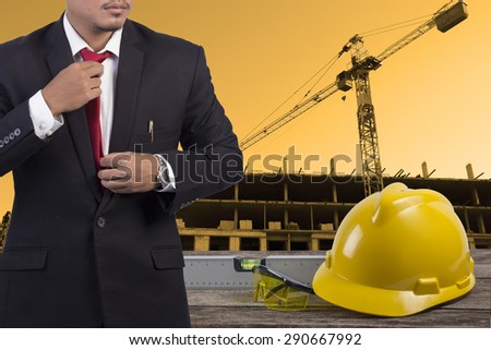 engineer workers security on contruction background