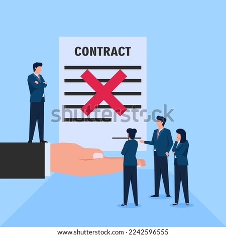 Manager give an big x on contract paper metaphor of termination of employee