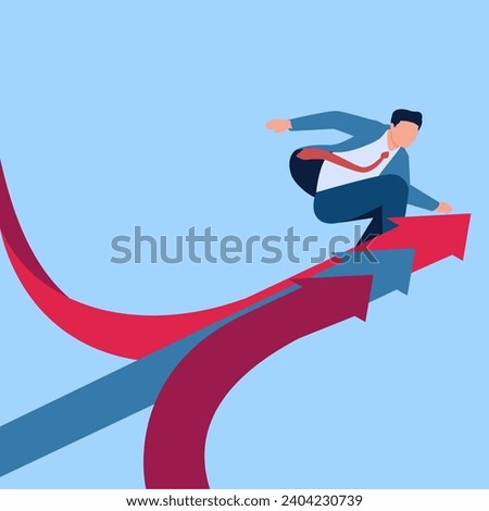 people surf on arrows that overlap in one direction, a metaphor for business collaboration. Simple flat conceptual illustration. drain