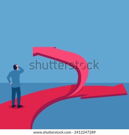 people see the arrow split into two opposing sides, a metaphor for business separation. Simple flat conceptual illustration.