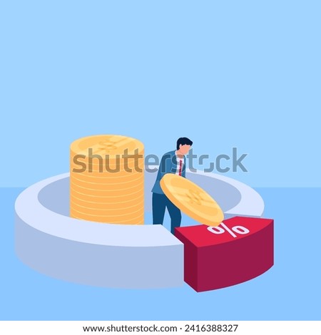 people give coins for a share of profits, a metaphor for stock dividends. Simple flat conceptual illustration.