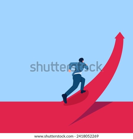 man running up a rising graphic chart, a metaphor for a growing business. Simple flat conceptual illustration. bankrupt