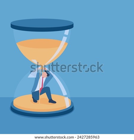 Man trapped inside an hourglass, a metaphor for time pressure. Simple flat conceptual illustration.