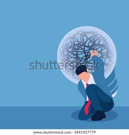 A man bends down supporting a large lamp filled with complicated wires, an illustration of overthinking.