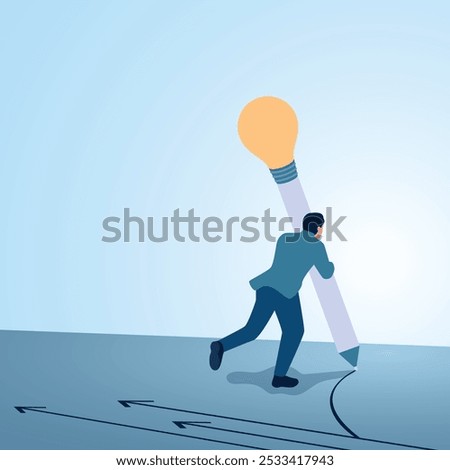 A man writes a path with a pencil idea. Illustration for making your own business path, career planning, skill development, professional way.