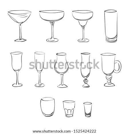 
Set of glasses for alcoholic cocktails, 
sketch style