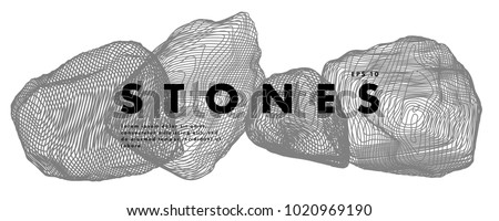 Image of stones. Minimal art cover design. Conceptual vector drawn by lines. Creative line-art. Vector template brochures, flyers, logo, presentations, leaflet, banners.